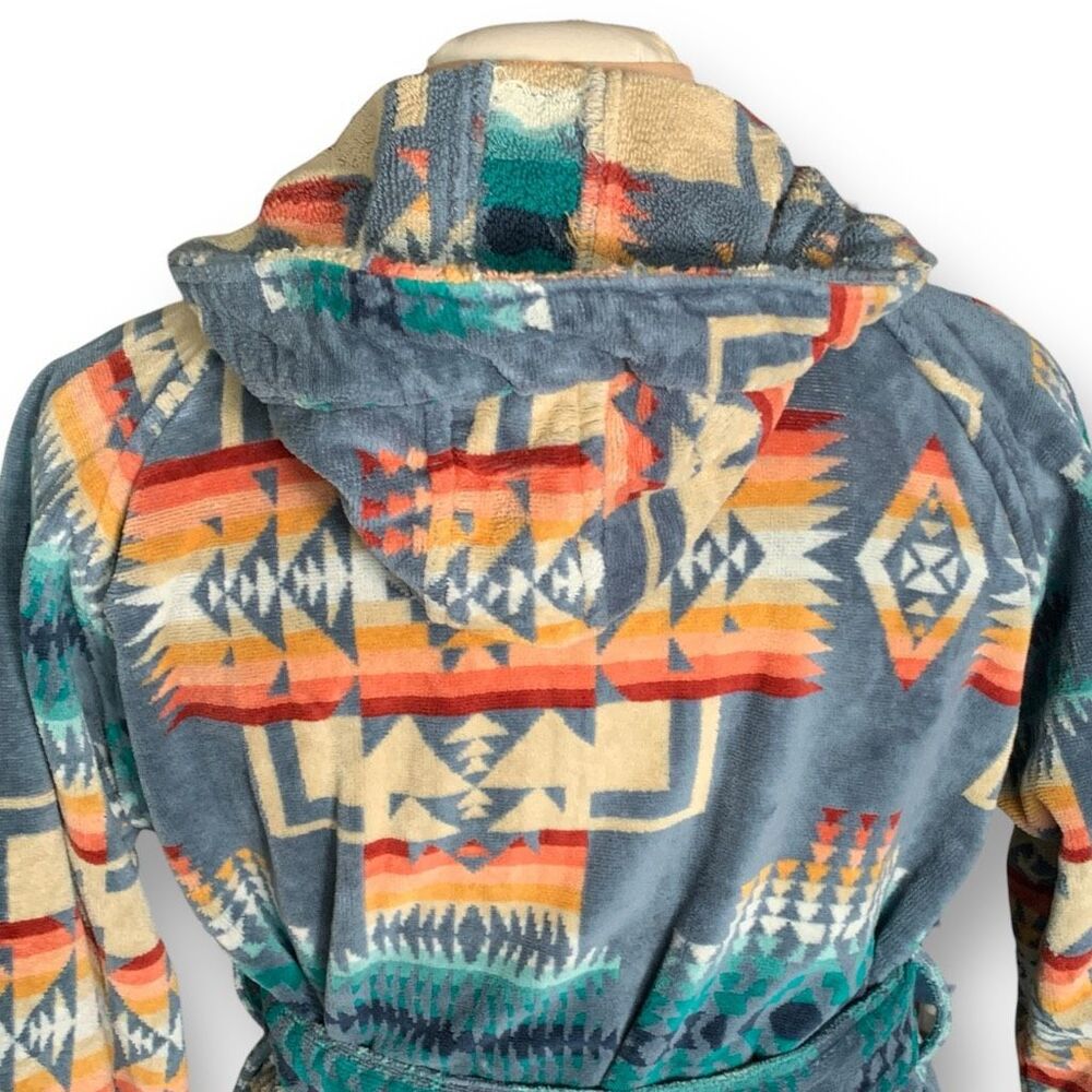 Pendleton Blue Multi Native Pattern Hooded Robe - Picture 5 of 11